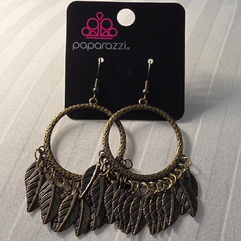 Paparazzi Antique Gold Feather Dangle Earrings